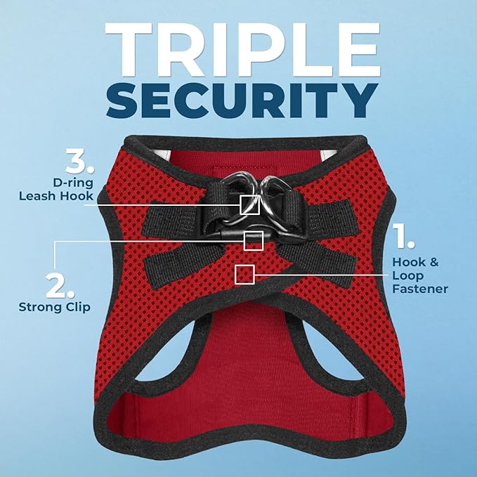 Best Pet Supplies Voyager Step-in Air Harness - All Weather Mesh, Reflective, No Pull Harness for Dogs, Cats - Secure with Hook & Loop Fastener, Buckle, Double D-Rings - Red/Black Trim, L
