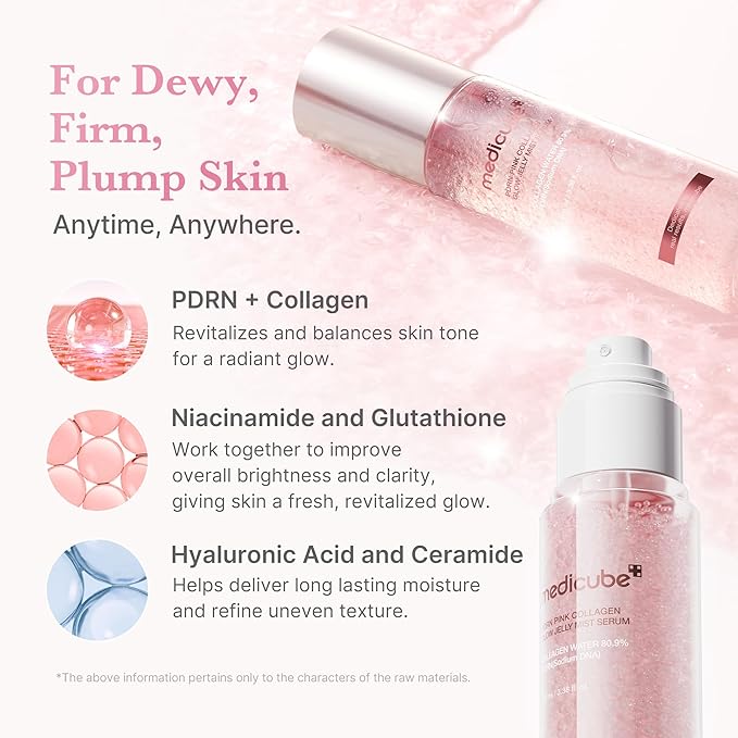 medicube Jelly Mist Serum with Pink PDRN Collagen | Dual-Texture Glow Spray with Niacinamide, Glutathione, Ceramide, Hyaluronic Acid | for Hydration, Radiance, Plump-Looking Skin | 3.38 fl.oz