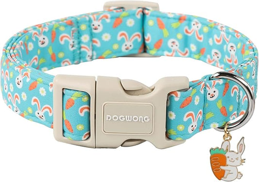 DOGWONG Easter Dog Collar, Cute Bunny Carrot Print Dog Collars Adjustable Easter Day Puppy Heart Dog Collar for Small Medium Large Dogs S