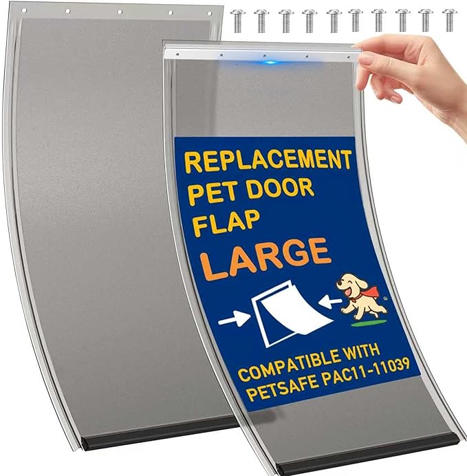 2 Pack Large Dog Door Replacement Flaps with 1 Aluminium Alloy Replacement Bracket, Compatible with Petsafe Freedom Doggie Doors, PAC11-11039 10 1/8" X 16 7/8" -with Screws(Smoky Translucent)