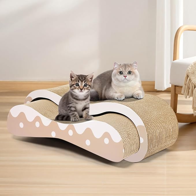 2 in 1 Cat Scratcher Cardboard Lounge Bed, Cat Scratching Post, Durable Board Pads Prevents Furniture Damage,Large,Wave