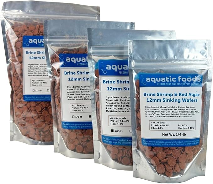 Aquatic Foods Inc. 12mm - 1/2" Brine Shrimp & Red Algae Color Enhancing Sinking Wafers for Shrimp, Snails, Crabs, Plecos, Catfish. Bottom and All Tropical Fish...WL…2-lbs Foil Pouch Bag