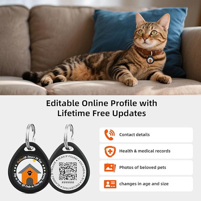 4 Pack Personalized Dog Tags,QR Code Pet ID Tags with Online Profile systerm,Editable Any Names and Phone numbles,2*Black&2*Blue,L