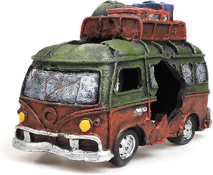 Aquarium Decorations Resin Bus Wreck Fish Tank Decoration Beta Fish Shrimp Aquatic Pets Hiding Cave Accessories