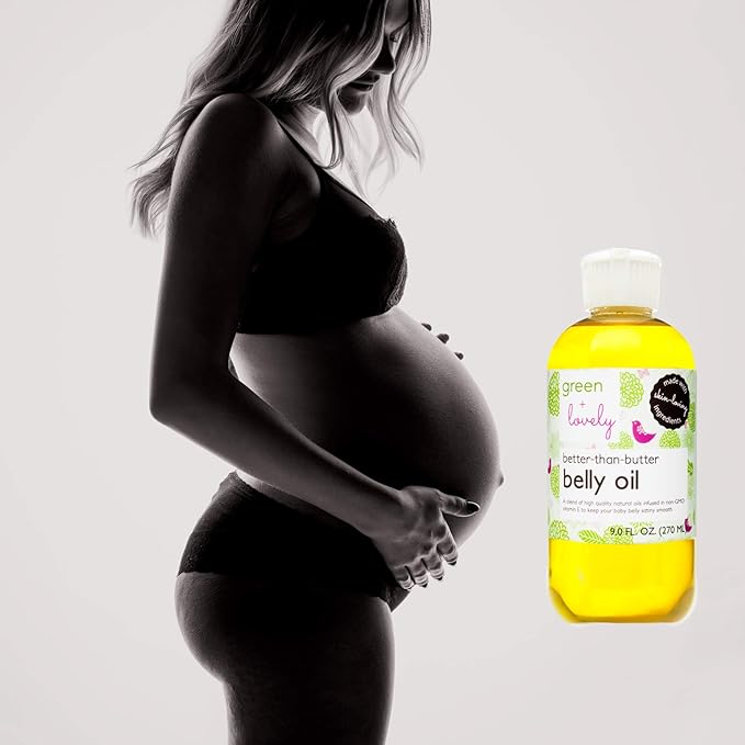 Green + Lovely Better than Butter Belly Oil(Tangerine) | Pregnancy Stretch Mark Prevention | 9 fl oz. Lasts for up to 6 Months | Natural Oil and Vitamin E Enriched for Amazing Skin Pre/Post Pregnancy