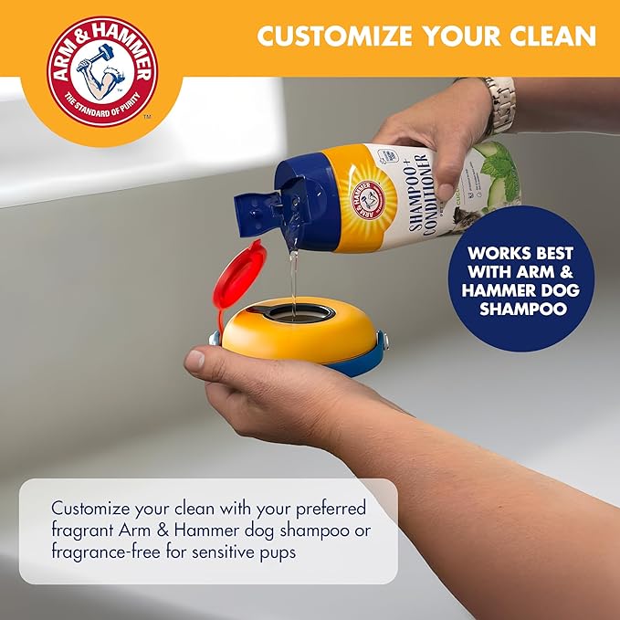 Arm & Hammer Deodorizing Soap Dispensing Palm Brush for Dogs - Grooming Dog Brush for All Hair Types, Pair Dog Soap Dispenser with Your Pets Favorite Shampoo, Easy Grip Scrubber for Dogs