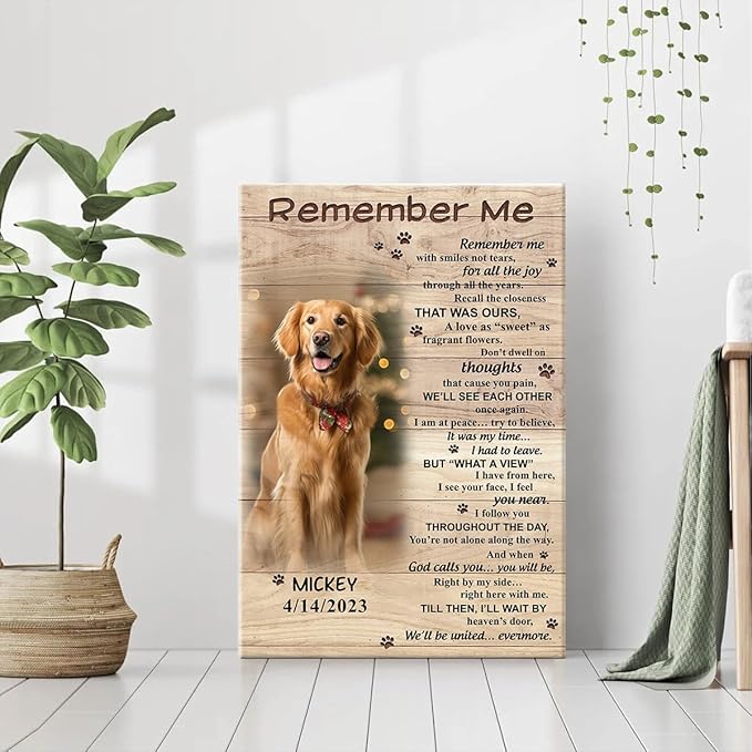 S101617 Dog Memorial Portrait Canvas Gifts, Remember Me Memorial for Dog Lovers, Personalized With Picture Date
