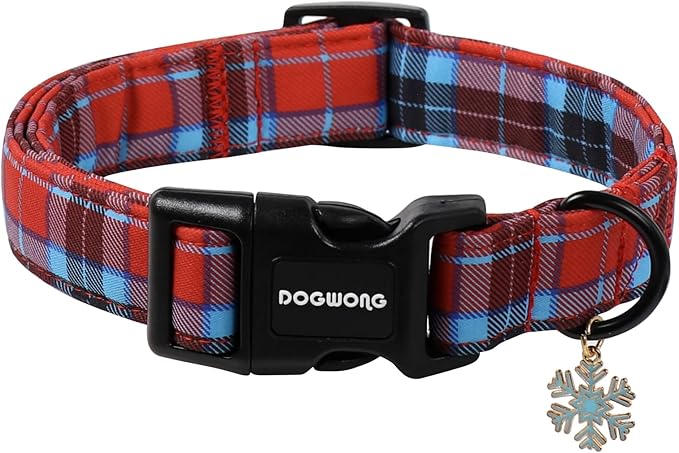 DOGWONG Red Dog Collar, Christmas Red Plaid Dog Collar Durable Soft Fabric Pet Dog Collars Boy Puppy Necklace for Small Medium Large Dogs,Large