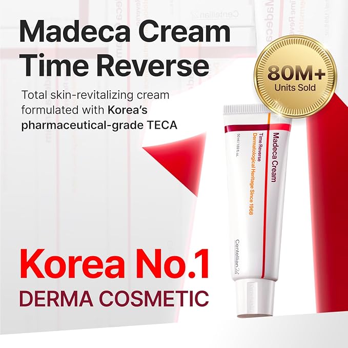 CENTELLIAN 24 Madeca Cream Time Reverse 50ml + Madeca Derma Mask 3(Intensive) 10pc – Hydrating, Firming, Wrinkle Care Set with Centella Asiatica, TECA & Madecassoside for nourished, soothed