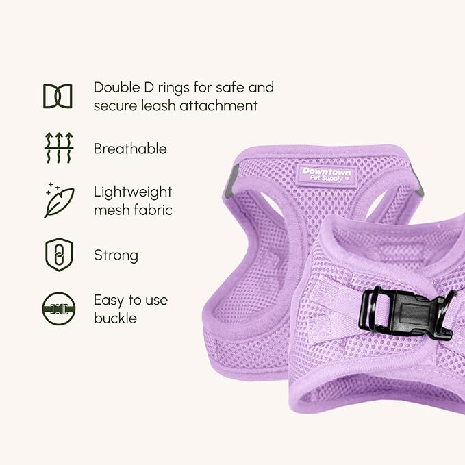 Downtown Pet Supply Step in Dog Harness for Small Dogs - Adjustable, Escape Proof Dog Harness with Reflective Trim - All-Weather, Fast-Drying Padded Mesh Fabric - Lilac, S