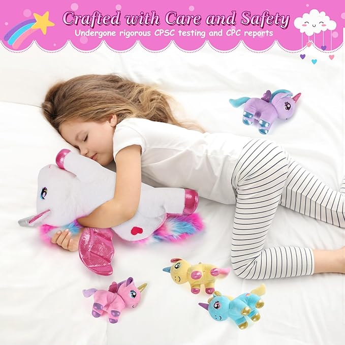 5 Pieces Unicorn Stuffed Animals - 1 Mommy Stuffed Unicorn with 4 Babies - Unicorns Gifts for Girls Ages 3 4 5 6 7 8, Unicorns Plush Toys for Christmas, Valentine's, Birthday Gifts (Pink)