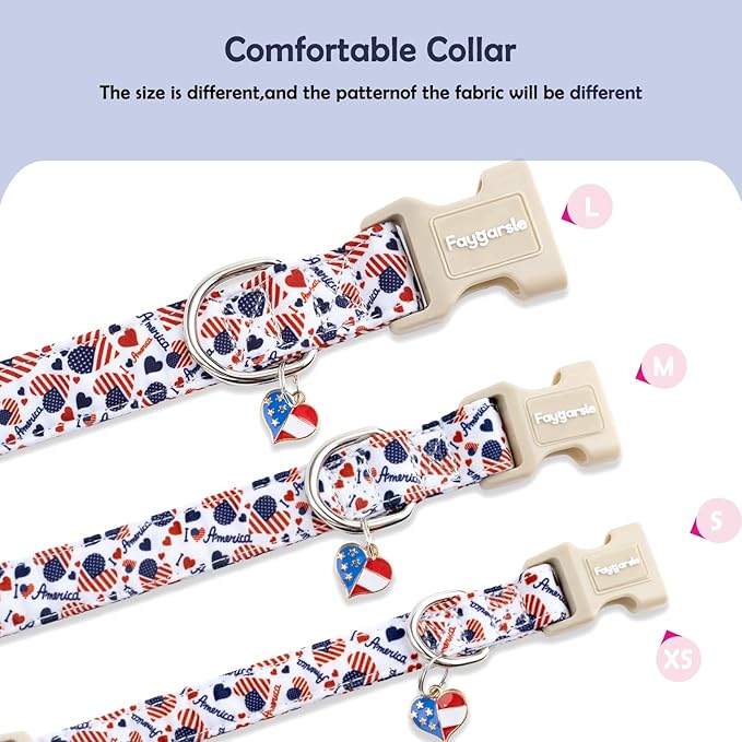 Faygarsle Patriotic American Flag Dog Collar Red White Blue Pattern Summer Design for Small Medium Large Dogs M