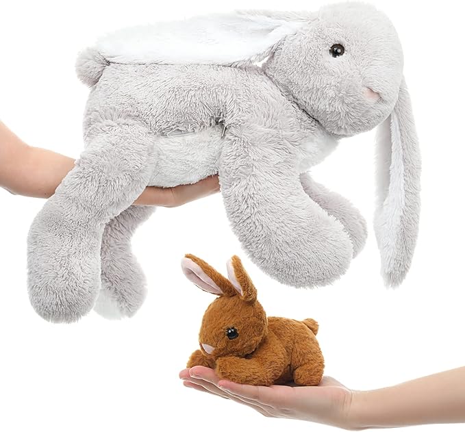 4 Pcs Bunny Stuffed Animal - Large Stuffed Rabbit Plush Toys for Kids - Cuddly Mommy Bunny Surprise with 3 Small Bunnies