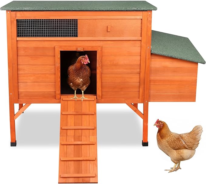 Outdoor Chicken Coop Weatherproof Wooden Hen House Small Animal Pet Hutch with Asphalt Roof Elevated Legs Removable PVC Layer Above Nest Box Pull-Out Tray