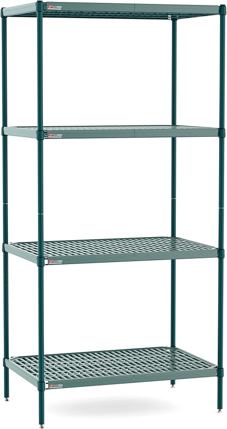 METRO Super Erecta Pro Shelving Unit with Metroseal Green Epoxy, Microban and Removable Plastic Shelf Mats - Wire Shelving for Restaurants, and More - 24" W x 36" L x 74.5" H - NSF Certified