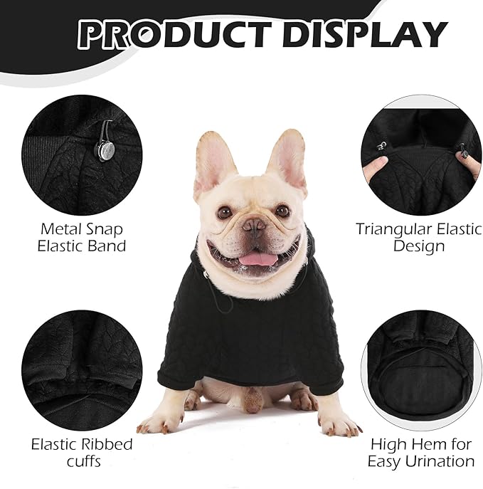 EXPAWLORER Textured Cable Knit Basic Dog Hoodie, Elevated Style Dog Sweater with Leash Hole and Pocket, Soft and Warm Pet Winter Coat, Cold Weather Clothes for Small Medium Large Dogs Cats,Black XXL