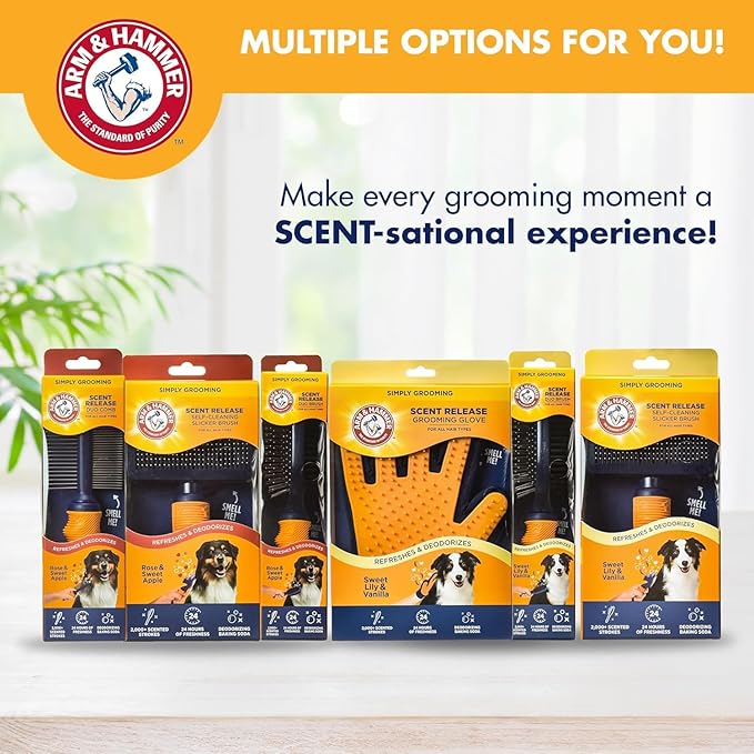 Arm & Hammer Deodorizing Pin & Bristle Dog Grooming Brush with Fragrance Transfer Technology – Scented 2-in-1 Dog Brush for Detangling & Shedding, Pet Brushes for Dogs, Sweet Lily & Vanilla - 2 Pack