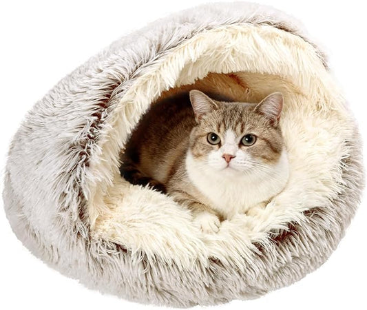 Calming Cat Beds, Fluffy Plush Round Cat Cave Washable, Cozy Warming Anti-Slip Small Dog Bed for Puppy and Kitten, Soft Anti Anxiety Pet Nest (20×20 inch, Coffee)