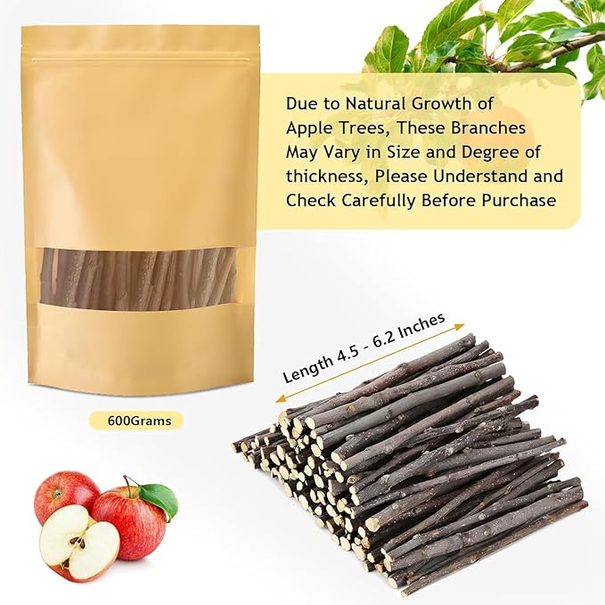 1000g Organic Apple Sticks Small Animals Molar Wood Treats Toys for Chinchillas Guinea Pig Rabbits Hamster Gerbil Parrot Bunny Chew Stick Toys, 35.3 OZ