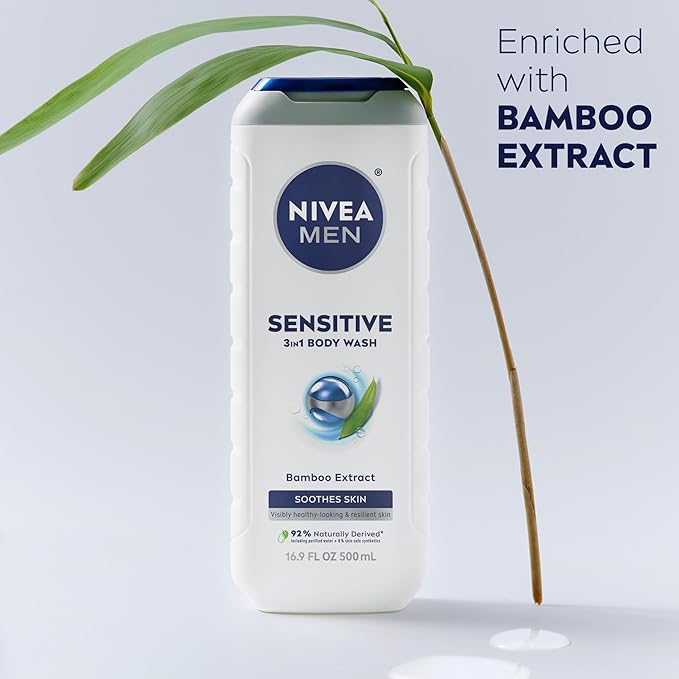 NIVEA MEN Sensitive Skin Care Set for Men, Face Wash, 5 Fl Oz + Body Wash, 16.9 Fl Oz + Shave Gel, 7 Oz + Soothing Post Shave Balm, 3.3 Fl Oz + Face Lotion SPF 15, 2.5 Fl Oz