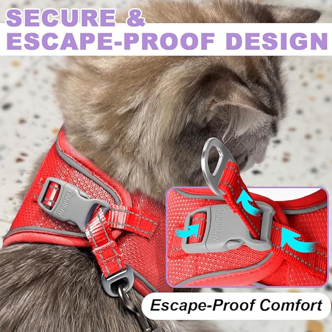 Cat Harness and Leash Set,Escape Proof Kitten Harness,Step in Adjustable Soft Lightweight,Easy Control,Reflective Strips Comfortable for Walking Travel(Red,XXS)