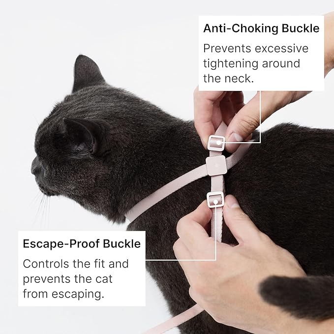 Cat Harness and Leash Set, Escape Proof Cat Harness Lightweight Leash with Padded Handle, Adjustable Leash Harness for Kitten>4lbs Small Large Cats Walking Training (Blush Pink, M)