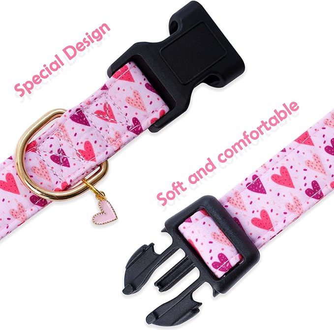 Faygarsle Dog Collar for Small Medium Large Dogs Cute Puppy Collars Valentine's Day Heart Print Dog Collar Pink and Purple Hearts XS