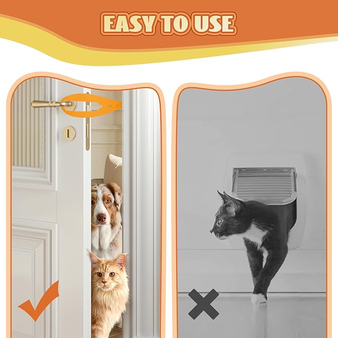 Cat Door Latch, 1 Pcs Cat Door Stopper Pet Door Latch to Keep Dog Out of Litter Box and Food, Door Prop for Cat with 5 Adjustable Size Strap 2.5-6" Wide, No Measuring, Easy to Install, Yellow