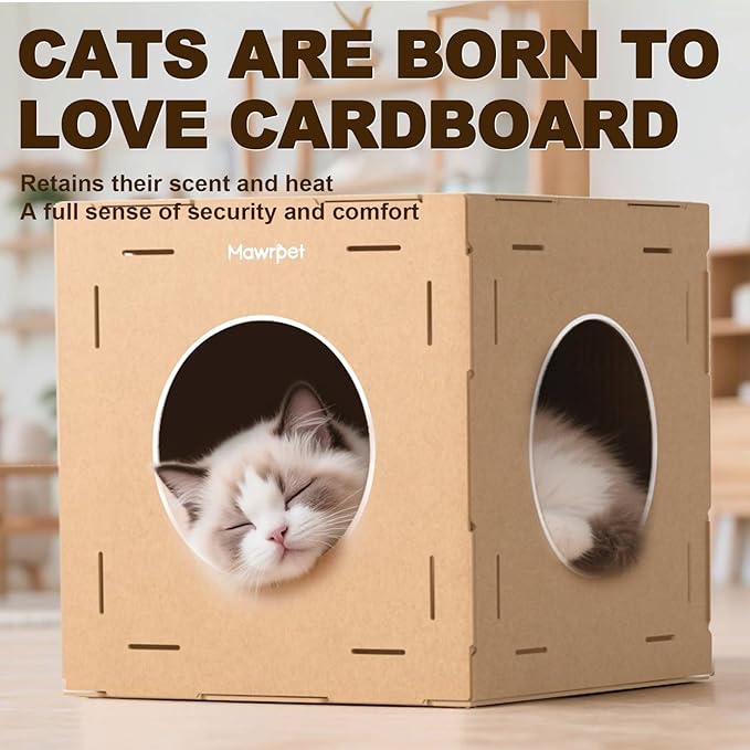 DIY Cat Scratcher Cardboard House, Scratching Cat Play House, a Versatile Box, Indoor Kitty Scratcher Hideout for One or More Cats Brown, Cat Tower Castle Tunnel 10 Parts