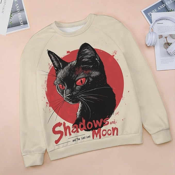 Halloween Sweatshirts for Women Black Cat Print Pullover Crewneck Oversized 2024 Fall Fashion Casual Warm Shirt
