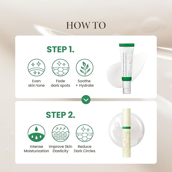AXIS-Y Glass Skin Duo Korean Skin Care Set - Travel Essentials Holiday Gift with Dark Spot Correcting Glow Serum Targets Spot Treatment for Face & Vegan Collagen Eye Serum for Dark Circles Fine Lines