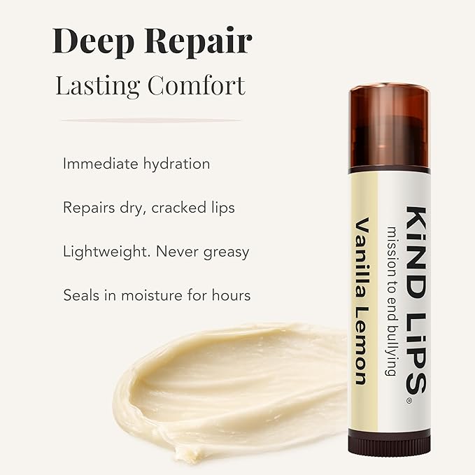 Kind Lips Vanilla Lemon Organic Lip Balm Natural Moisturizing Lip Care 3 Pack
