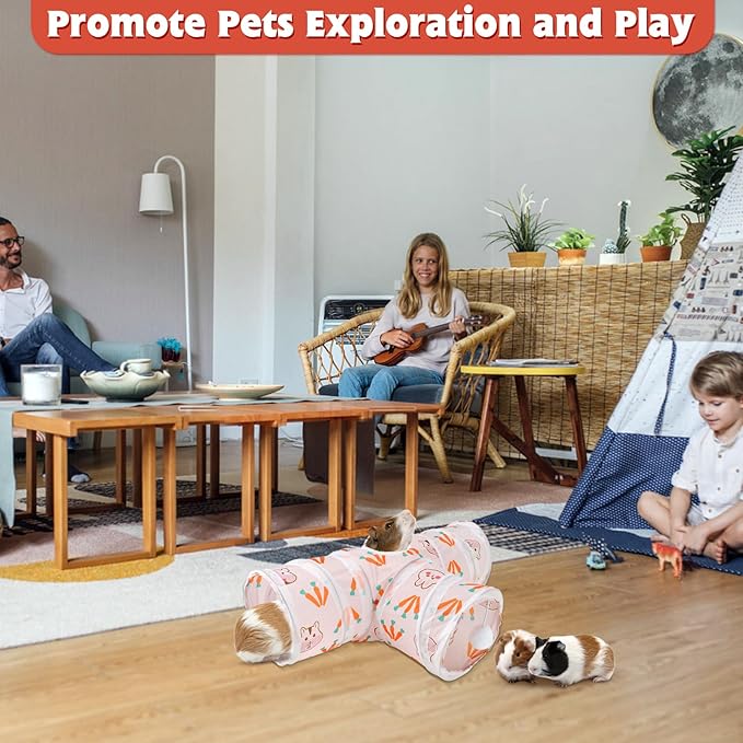 YUEPET 5.9" Guinea Pig Tunnels & Tubes Collapsible Pet 3 Way Play Tunnel Toys Small Animal Hideout Hideaway for Guinea Pig Chinchilla Ferret Hamster Rat(White)