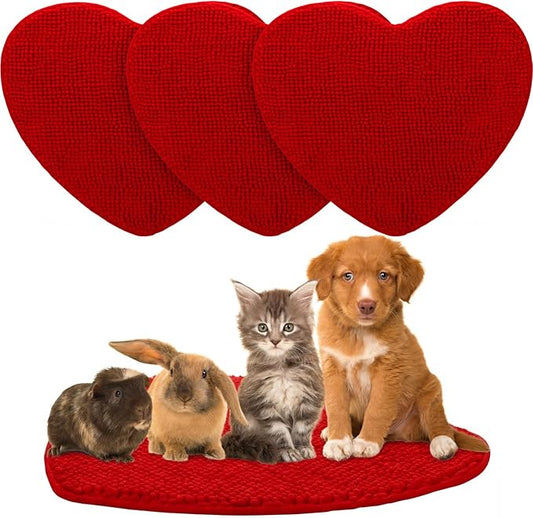 Amylove 4 Pcs Guinea Pig Cage Liner Guinea Pig Bedding Dog Door Mat for Muddy Pet Paws Washable Chenille Pee Pads Small Animal Sleeping Bed for Bunny Hamster(20 x 24 Inch,Heart Shape,Red)