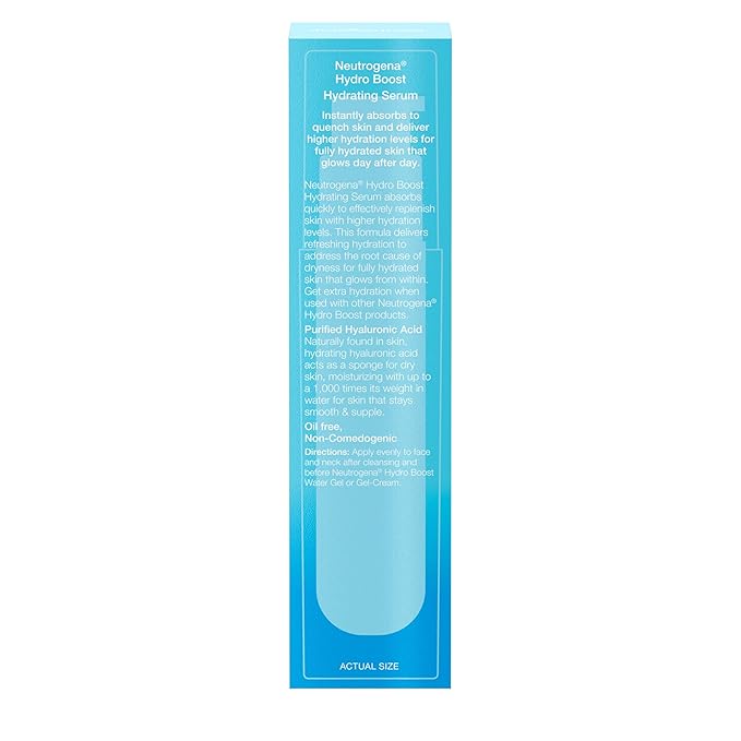Neutrogena Hydro Boost Hydrating Hyaluronic Acid Face & Neck Serum, Fast-Absorbing Daily Facial Moisturizer with Purified Hyaluronic Acid for Hydrated Skin, Oil-Free & Non-Comedogenic, 1 fl. oz