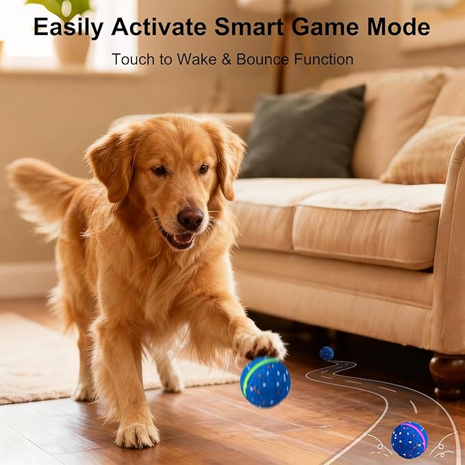 Interactive Dog Toys Dog Ball, Durable E-TPU Material,3 Play Modes with Colorful Lights, Automatic Moving, Bouncing and Rotating for Medium and Large Dogs Indoor & Outdoor (Blue)