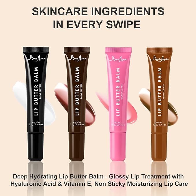 Deep Hydrating Lip Butter Balm - Hydrating Lip Treatment with Glossy Finish, Shea Butter, Vitamin E, Peptides & Hyaluronic Acid - Vegan, Non-Sticky, Lip Care - 2 Pack (Brick Brown-Unsented)