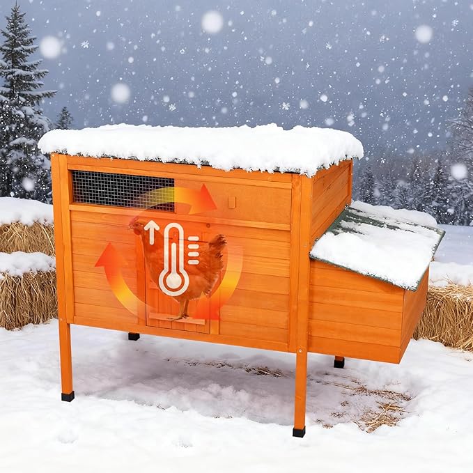 Outdoor Insulated Chicken Coop Weatherproof Wooden Hen House Small Animal Pet Hutch with Elevated Legs Asphalt Roof Removable PVC Layer Nest Box
