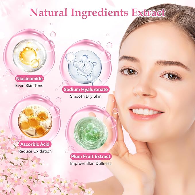 Sakura Skincare Set, Sakura Skin Care for Teens 10-12, Gentle Moisturizing Face Care Kit with Cleanser, Toner, Serum, Eye Cream & Cream, Travel Size Facial Kit for Women Girls