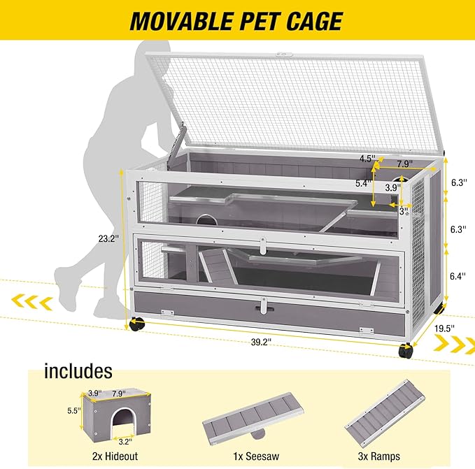 Aivituvin Hamster Cage Guinea Pig Cage with Metal Frame Chewproof Rat House Small Animal Cage Critter Nation Cage Movable