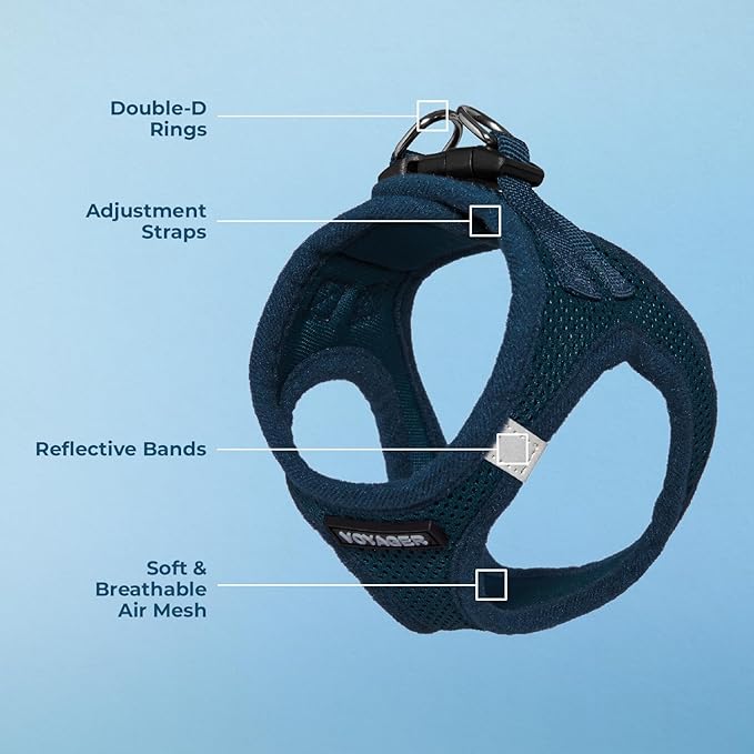 Best Pet Supplies Voyager Step-in Air Harness - All Weather Mesh, Reflective, No Pull Harness for Dogs, Cats - Secure with Hook & Loop Fastener, Buckle, Double D-Rings - Blue, XXXS
