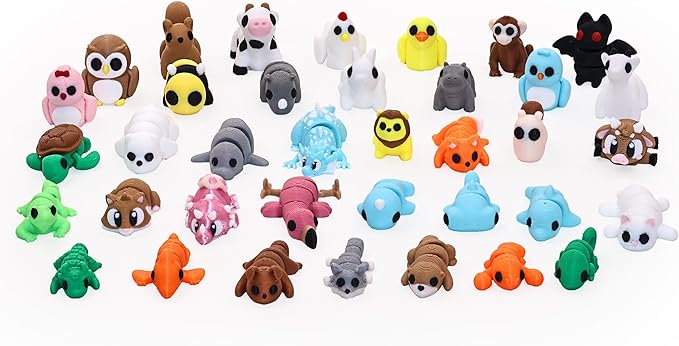 37PCS Animals Figures, Mini 3D Printed Animals Fidget Toys for Halloween, Fun Party Favors for Kids, Unique Birthday Gift, Classroom Rewards, 3D Printed Desk Pets Articulated Toy
