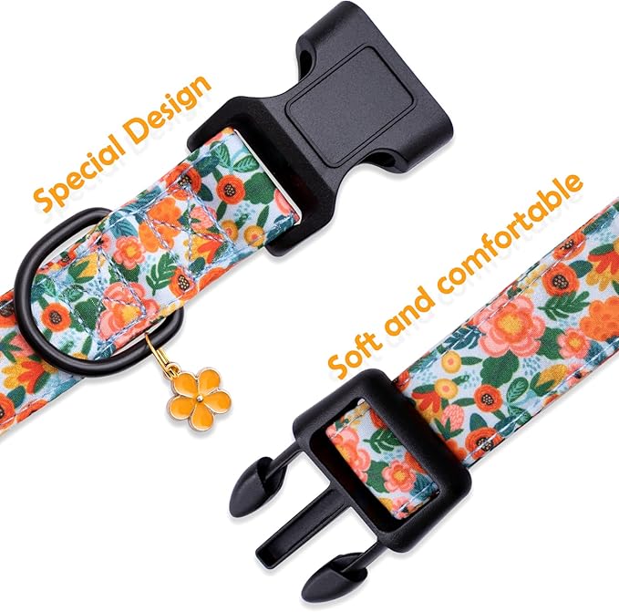 Faygarsle Dog Collar for Small Medium Large Dogs Cute Gaily Colored Puppy Collars for Female Dogs Floral Patterned Pet Collars for Summer Spring Wedding Puppy Girl Dog Collar XS