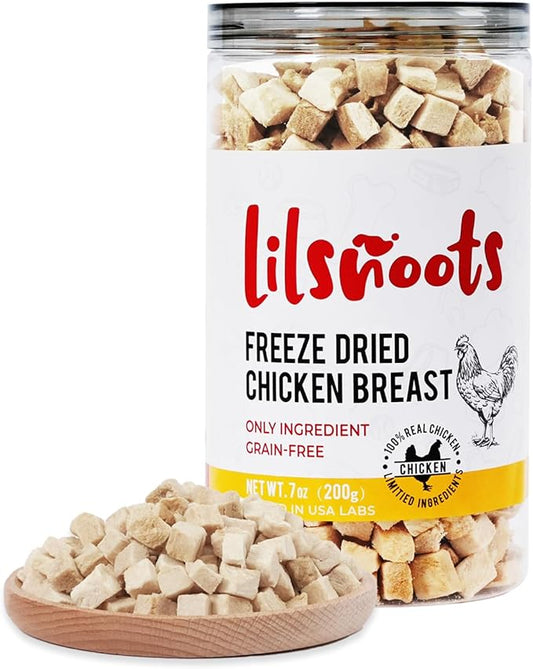 Freeze Dried Chicken Treats for Dogs Cats Single Ingredient Raw Chicken Breast Cube Pet Food Training Treats High Protein Low Fat Weight Control Grain&Gluten&Rawhide Free No Additives 7oz
