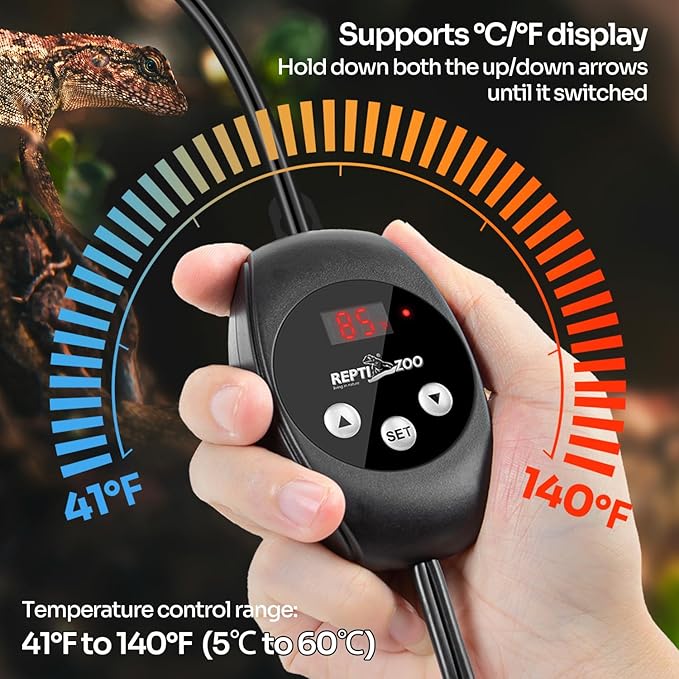 REPTIZOO Dimming Thermostat, PID Temperature Controller with Memory Function, Reptile Thermostat for Reptile Heat lamp, Specifically Designed for Light Heat Bulbs & Heaters