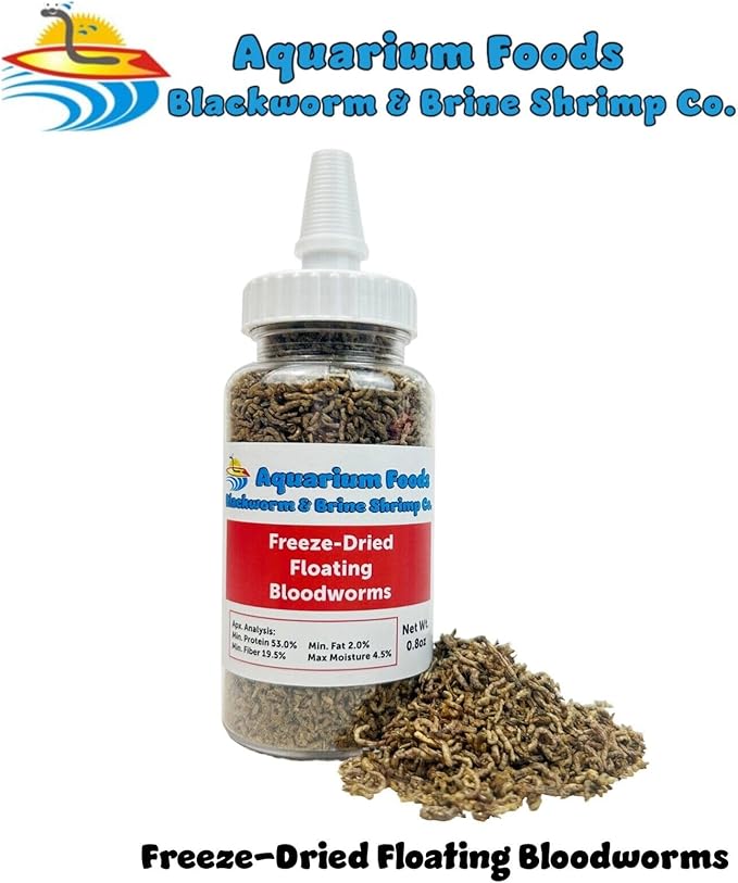Aquatic Foods Inc. Freeze-Dried Bloodworms, Our Grade A Floating Bloodworms for All Freshwater Fish, Marine Fish, Corals, Anemones, Baby Pond Fish…0.8oz Squeeze Bottle