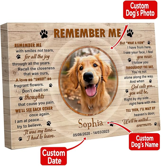 S101611 Dog Memorial Landscape Canvas Gift for Lovers, Remember Me Personalized With Picture Date for Mom Dad