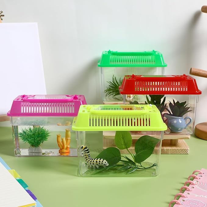 Portable Fish Tank 15In Handheld Aquarium Turtle Box with Handle Clear Plastic Reptile Carrier Mini Fish and Hamster Habitat for Pet Breeding