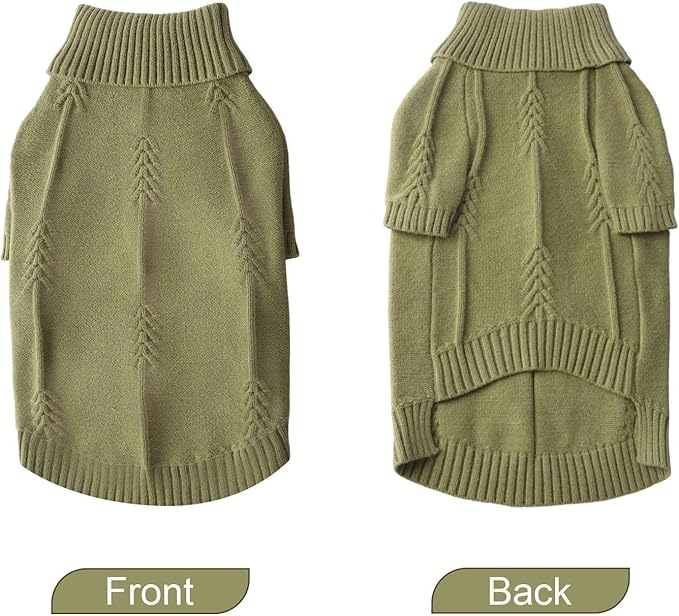 DELIFUR Dog Long Sleeve Sweater - Knitted Turtleneck Dog Knitwear Warm Dog Coats with Classic Cable Fall Winter Clothes for Small Dog (Green, Medium)