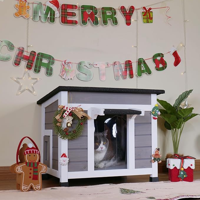 Outdoor Cat House Insulated Outside Cat House Weatherproof Feral Cat Shelter for Winter Stray with All-Round Foam 2 Escape Doors Openable Waterproof Roof & Elevated Floor for Indoor Outdoor Cats